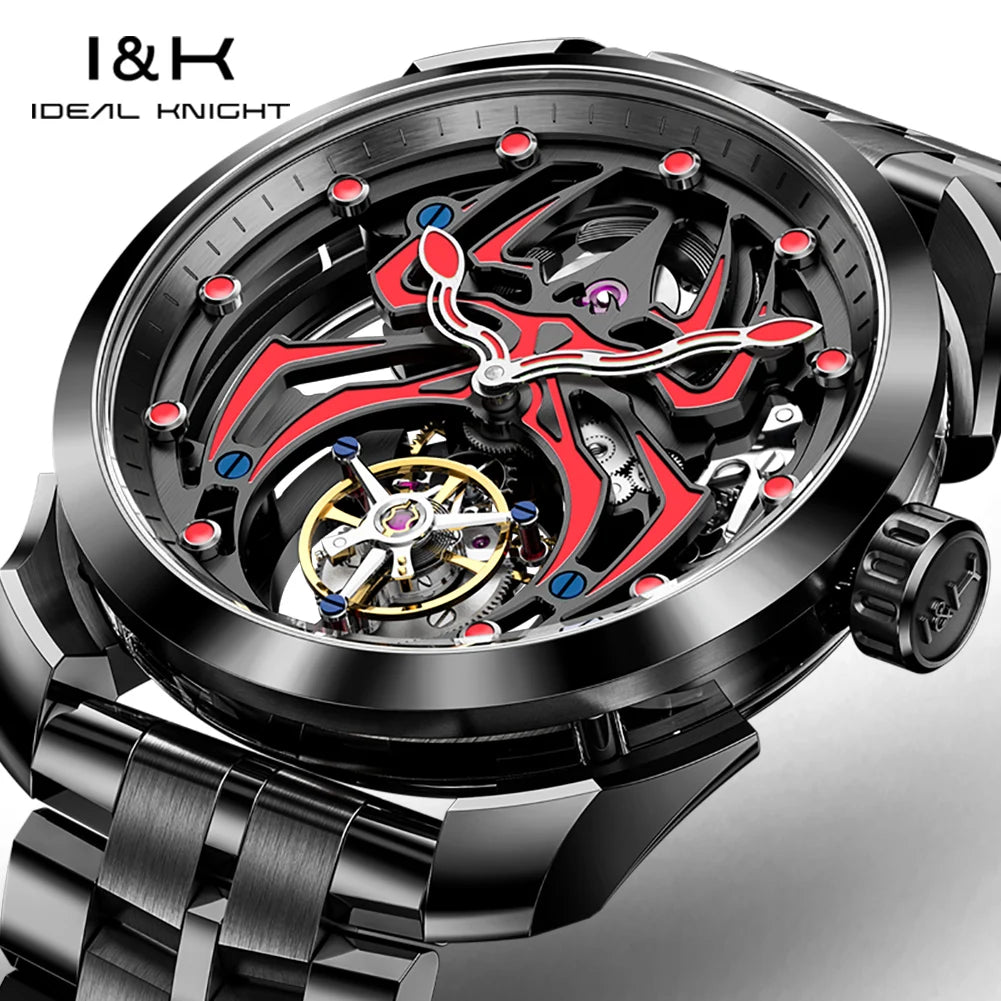 IDEAL KNIGHT 6802 Tourbillon Hollow Men Automatic Mechanical Watch Limited Edition Spider Dial HD Night Light Men Original Watch