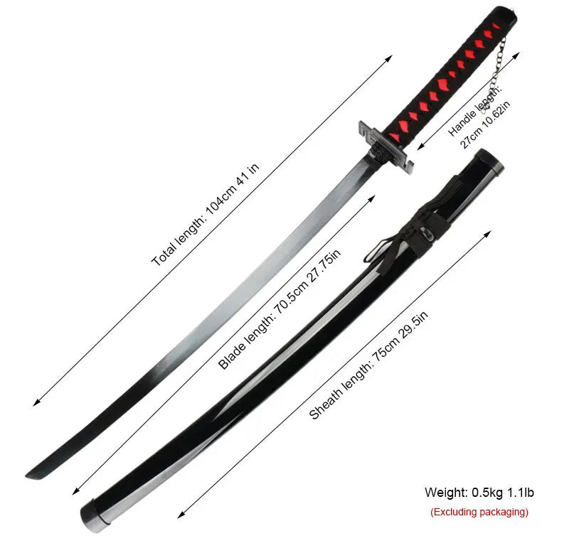 104Cm/41Inch New Anime Katana Ichigo Bankai Zangetsu Cosplay Japanese Ninja Sword Black Blade Halloween Roleplaying Weapons