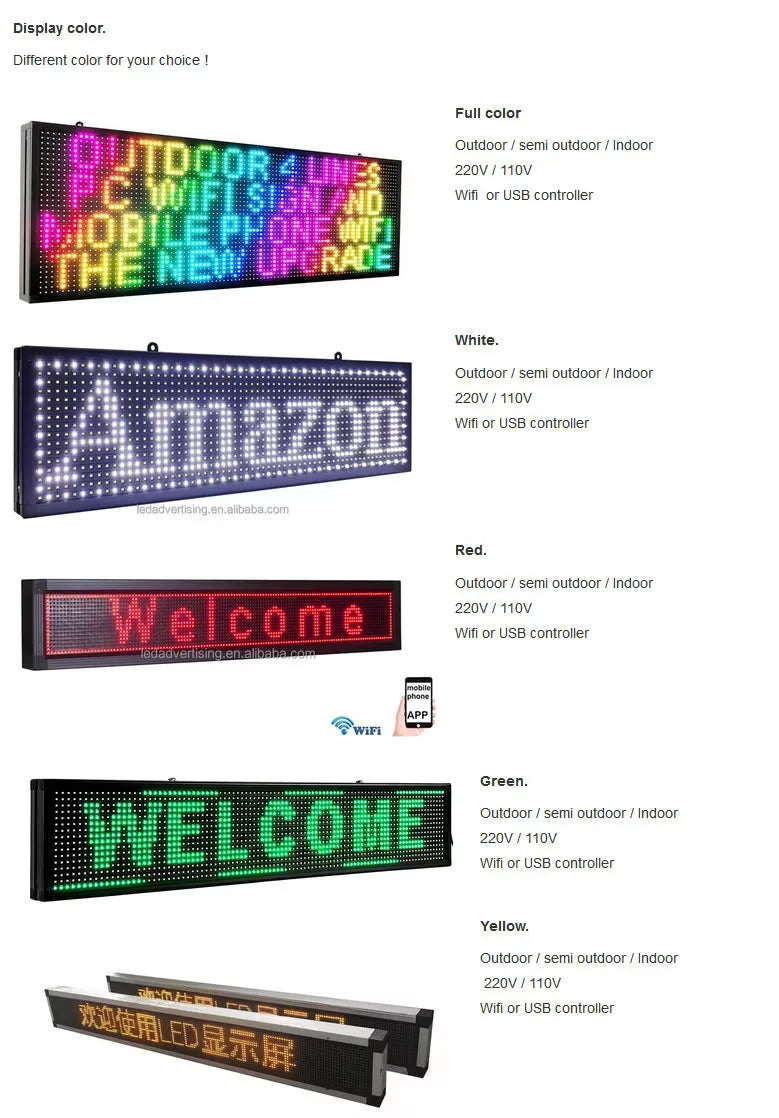 US 110V P10/P5/P6 Light Emitting Diode Display Panel Signage Restaurant Store IP65 Shopping Center Programmable Mobile