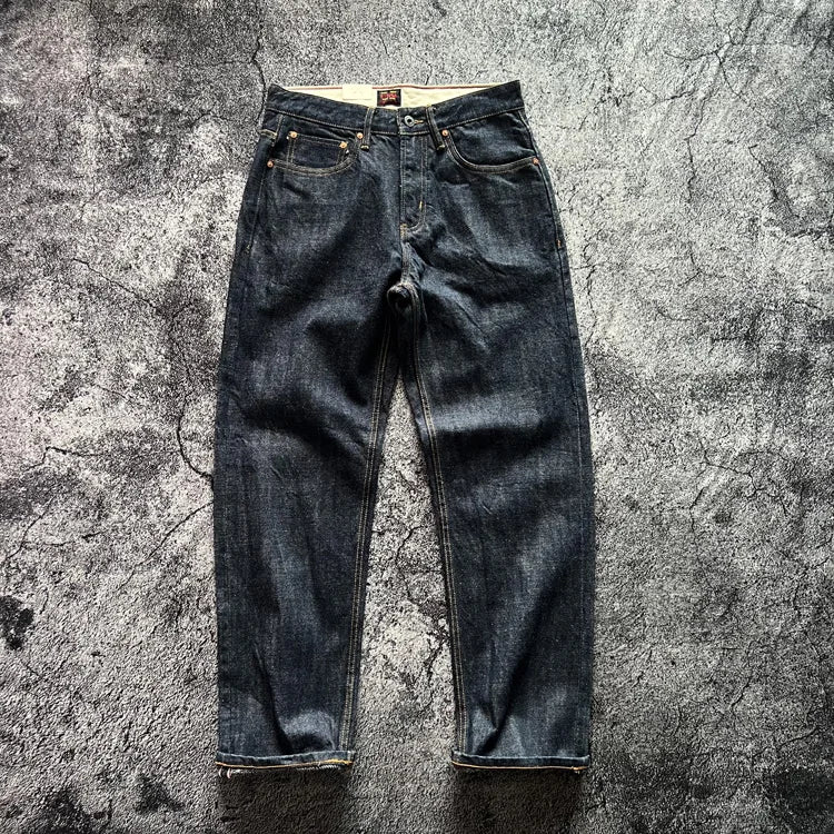 15oz Heavyweight Thick Selvedge Indigo Denim Jeans Sakura Ruffle 2025 Spring 100% Cotton Loose Straight Pants Japanese Men