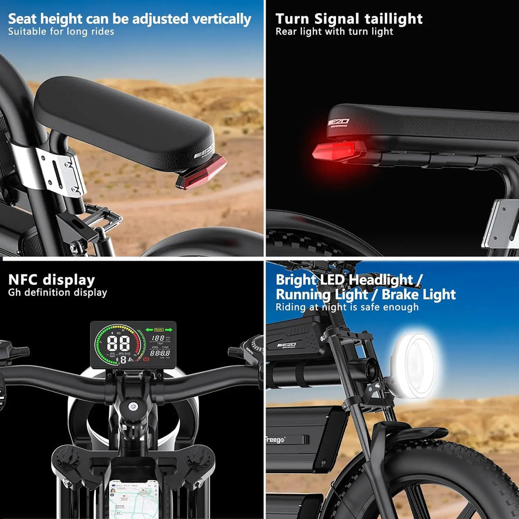 FREEGO Electric Bike for Adults 2100W Peak 40Ah Dual Battery  37MPH Off Road Fat Tire Electric Motorcycle with Full Suspension