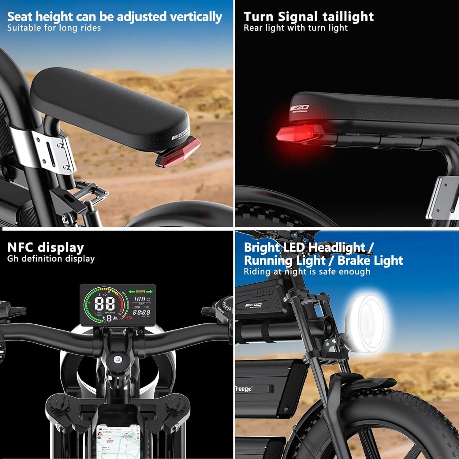 FREEGO Electric Bike for Adults 2100W Peak 40Ah Dual Battery  37MPH Off Road Fat Tire Electric Motorcycle with Full Suspension