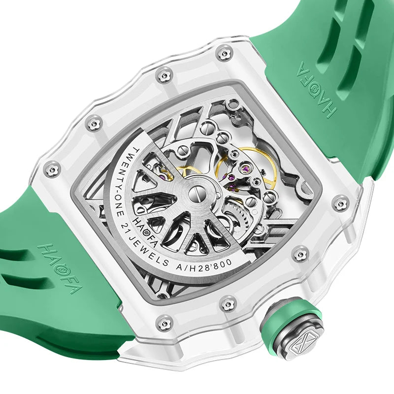 Haofa Transparent Crystal Glass Case Men's Watch Fully Automatic Mechanical Movement Luminous Fashion Watches For Man 2202
