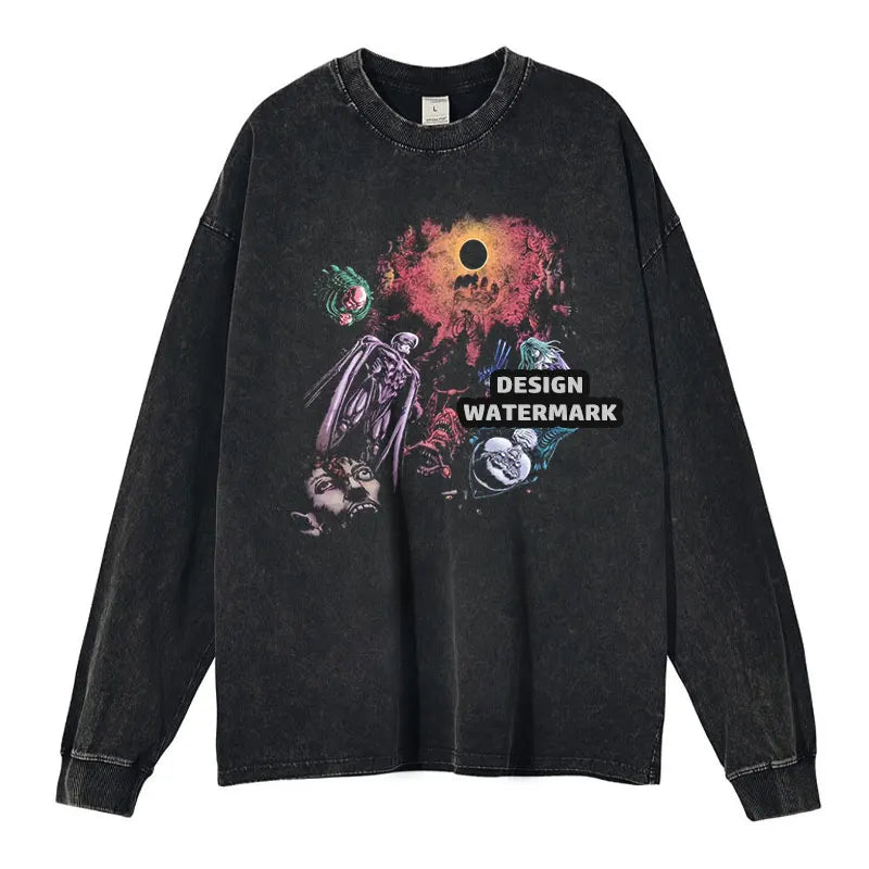 Anime Griffith Sweater Oversized Vintage Washed B -Berserk Long Sleeve T Shirt Manga Guts Pullover Zodd Sweatshirts 100% Cotton