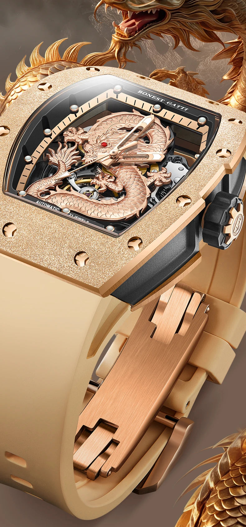Bonest Gatti New Dragon Wrist Watch New Stainless Steel Case Luxury Fashion Business Watches for Men