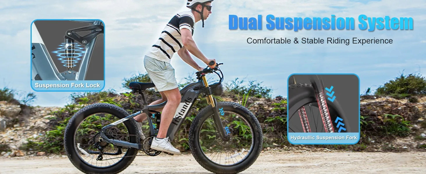 New 26" Electric Foldable Bike 1000W E-Bike 48V 30AH Bicycle  28mph Fat Tyre