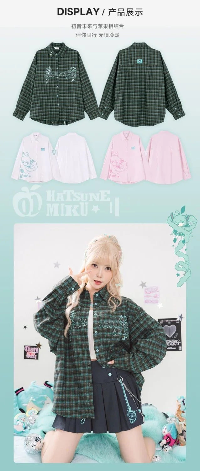 Moeyu Hatsune Miku Women Shirt Plaid Blouse Female Blouses Loose Men Woman Shirts Tops Long Sleeve Casual Vocaloid Costume