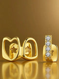 2pcs/Set Hip-Hop Hollow Out Heart Stick Diamond Double Tooth Set, Daily Street Fashion Cool Smooth Gold Teeth