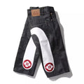 Men Embroidery Denim Shorts Black Hiphop Jeans Pants Cherry Blossom Dragon Totem Washed Zipper Cotton Summer cherry blossoms 024