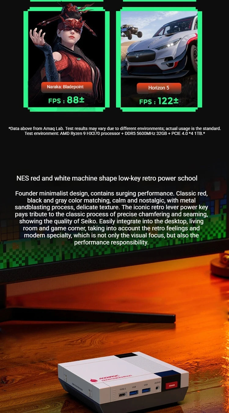 ACEMAGIC X5 Retro Mini Desktop PC AMD Ryzen AI 9 HX370 High Performance WiFi 7+BT5.4 DDR5 5600MHz PCle4.0x4 SSD Four-screen 8K
