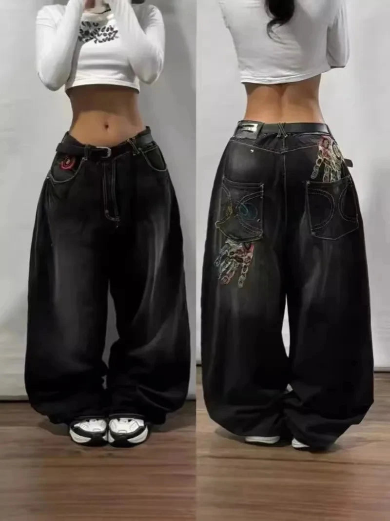 2025 American Fashion Trend Super Character Printed Baggy Jeans Men Y2K Street Harajuku Retro Popular High Waist Wide Leg Pants