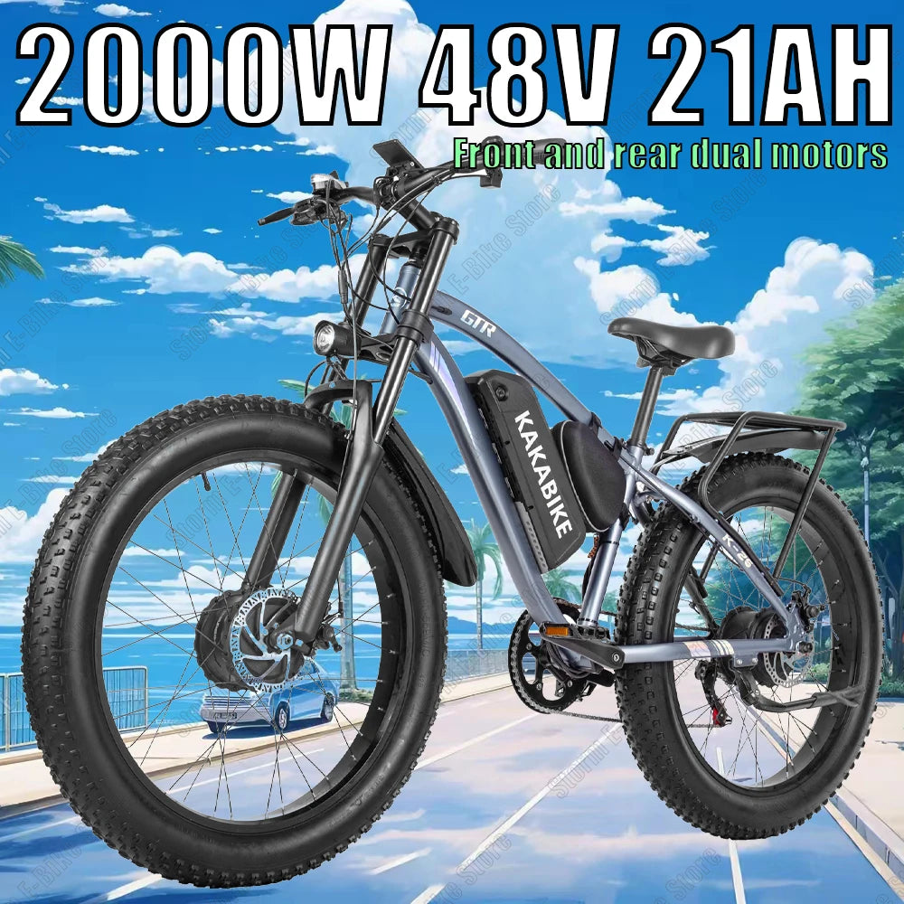 2000W Dual motor Electric Bike 21AH Lithium battery 26*4.0 fat tire urban commuter Electric bicycle 50KM/H Adult Mountain E-Bike