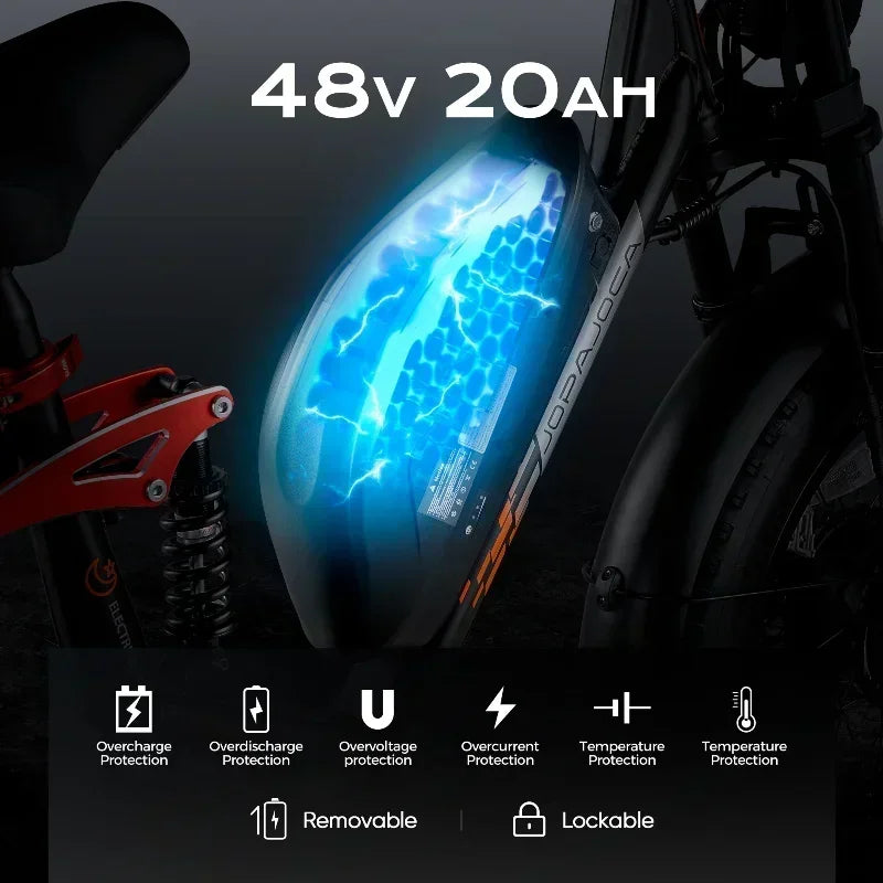 Electric bicycle 1000W motor 48V 20AH lithium battery Electric bike 20 inch tire full suspension system Urban commuting e-bike