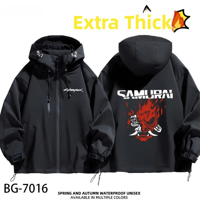 2077 Game Anime Surroundings Casual Men's Autumn Winter Thiened Faionable All-Match Hooded Jaet Waterproof Po...