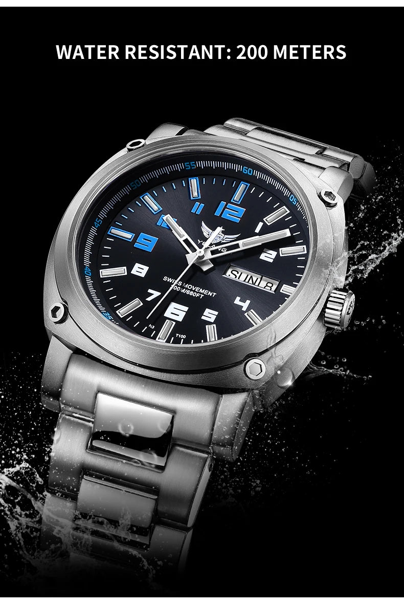 YELANG Men Automatic Watches Titanium Alloy Case H3 T100 Gas SelfLuminous 200M Waterproof Mechanical Wristwatch Sapphire V3.4