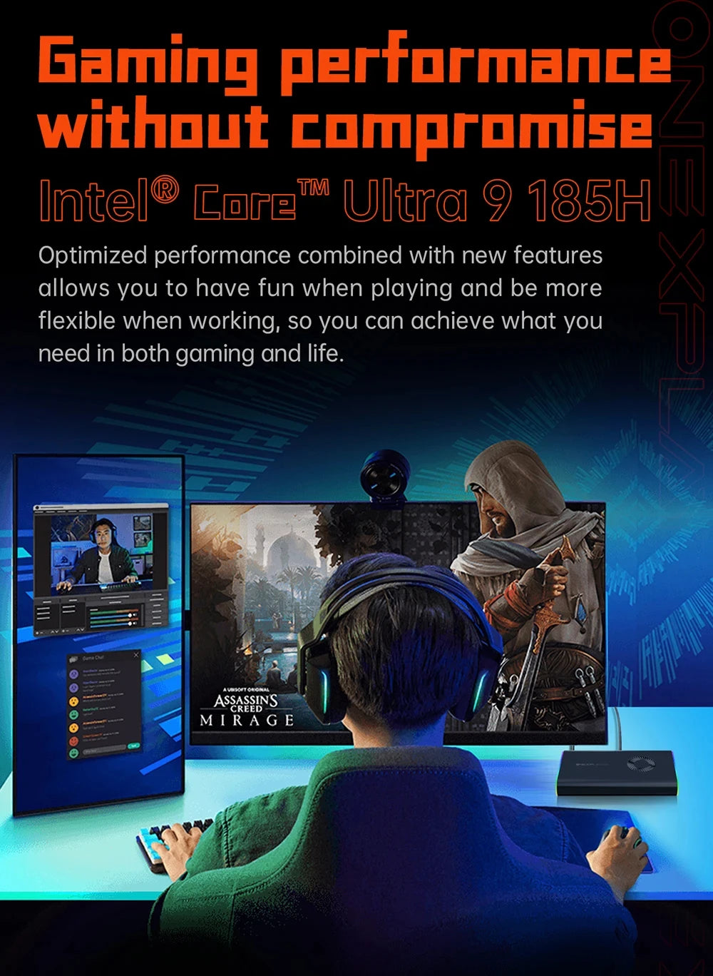 OneX M1 Mini PC Intel Ultra 9 185H Pocket Gaming Desktop Windows 11 RGB WiFi BT Office Home HTPC Portable Small Computer Host