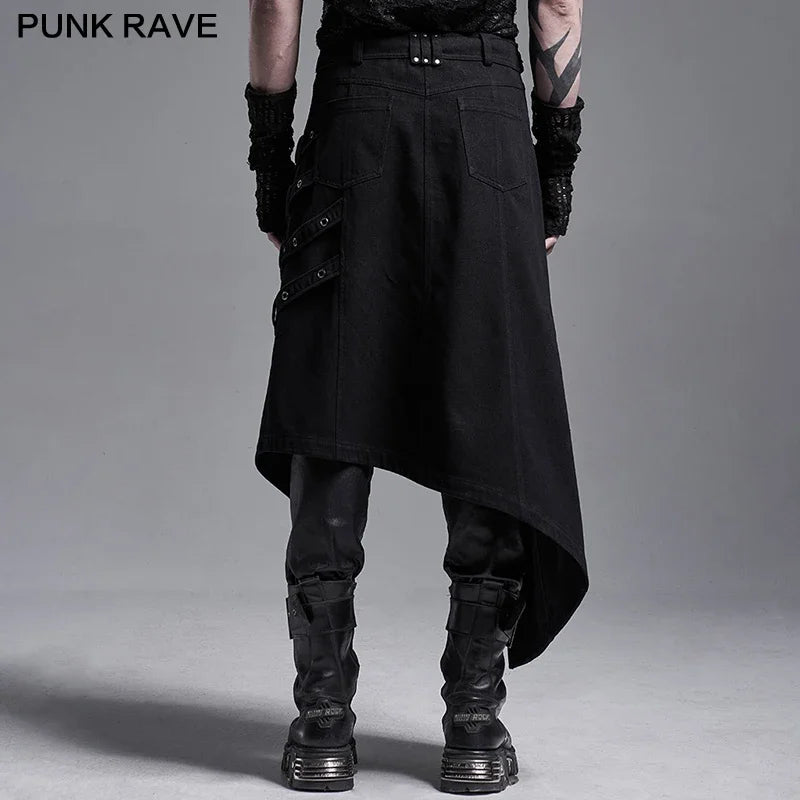 PUNK RAVE Men's Punk Japanese-style Asymmetry Long Skirt Halloween Stage Performance Costume Asymmetrical Overskirt