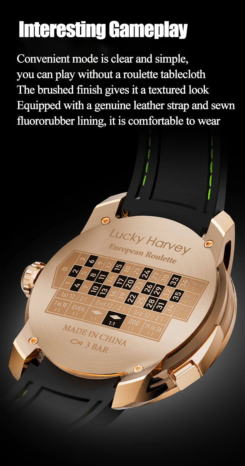 Lucky Harvey Player Series Mechanical Watches for Men European Roulette Game Dial Automatic Movement Funny Design Party Watch