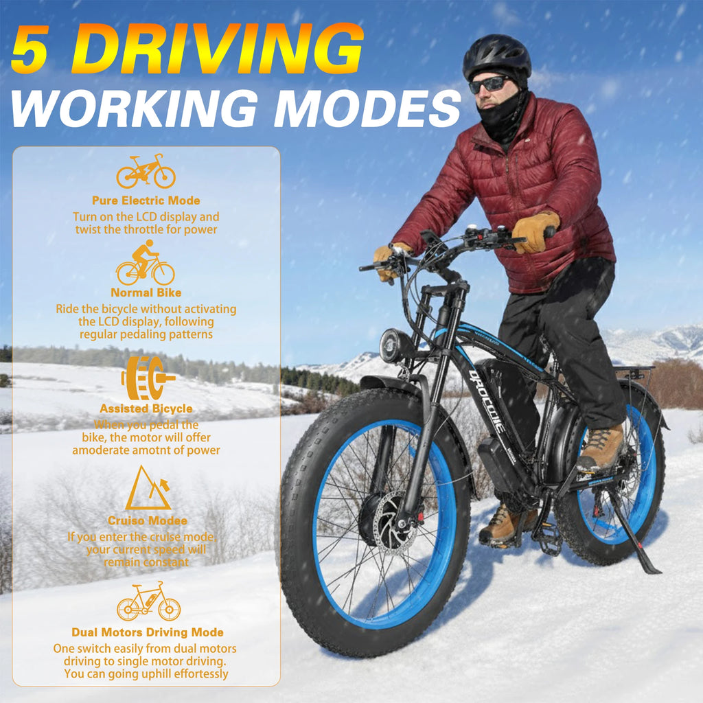 BAOLUJIE 2602 Electric Bicycle for Adults Peak 5000W Dual-Motor E-bike 26*4 Inch Fat Tire 38MPH Electric Bike【1 Year Warranty】
