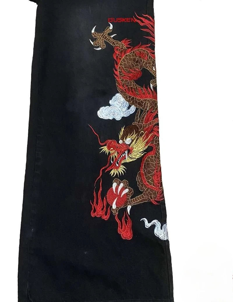 Y2K baggy Jeans Dragon Graffiti Embroidery High Waist Men Women Vintage Streetwear 2000s Harajuku Casual Loose Wide Leg Jeans