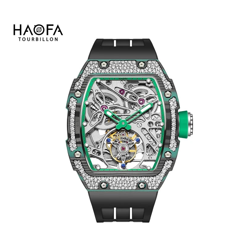 Haofa Automatic Tourbillon Man Watch Carbon Fiber Case Skeleton Mechanical Movement Men's Luxury Watch tourbillon reloj 1901-3