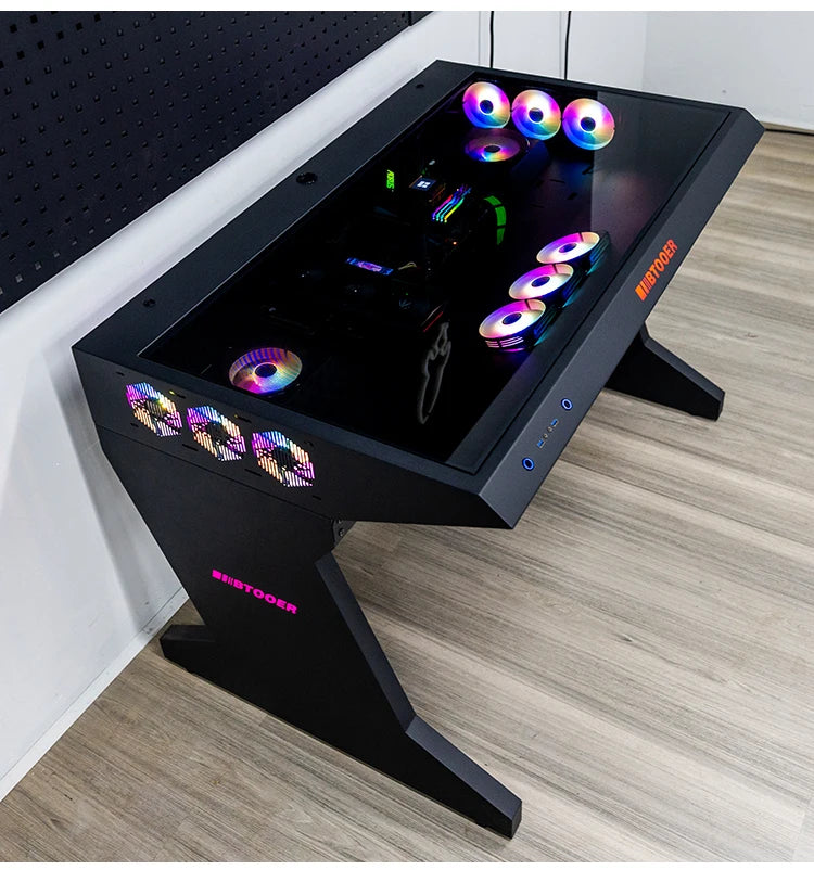 btooer Computer Case All-in-One Desk Cool Sci-fi Water Cooling Irregular Built-in Fully Transparent Large Case E-sports