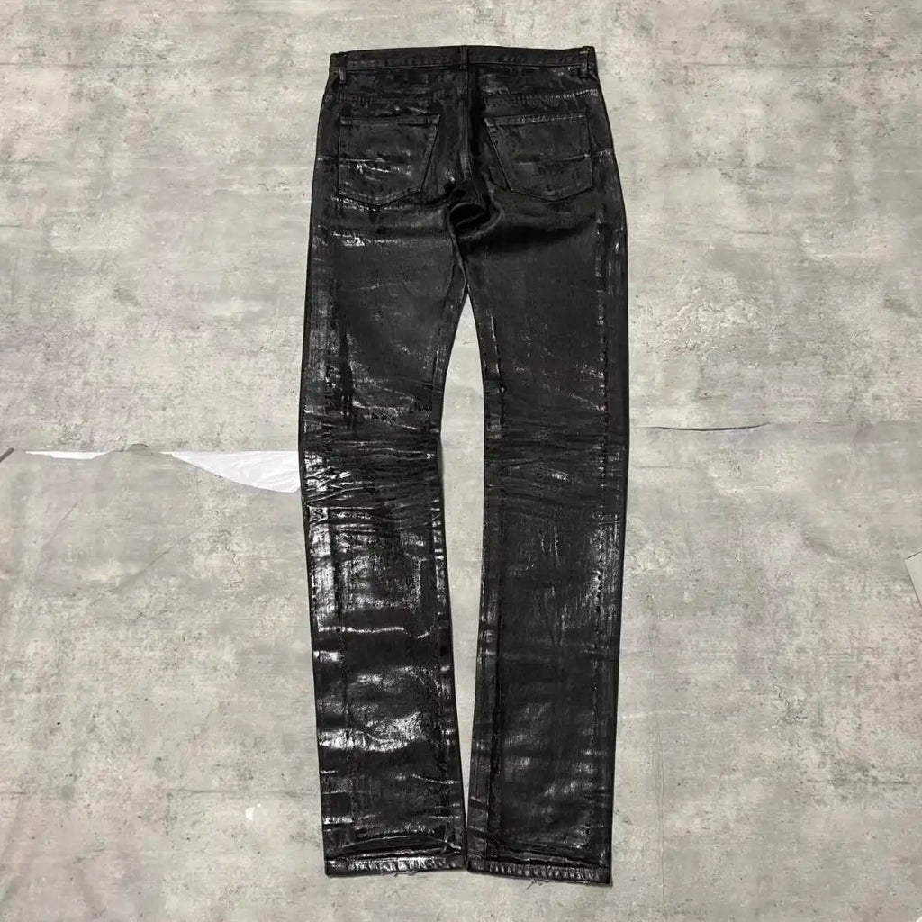 HKSH Autumn New Men Tide Dark Vintage Stylish Damage Waxed Denim Pants Handmade Hole High Street Jeans Straight Chic Ins HK17722
