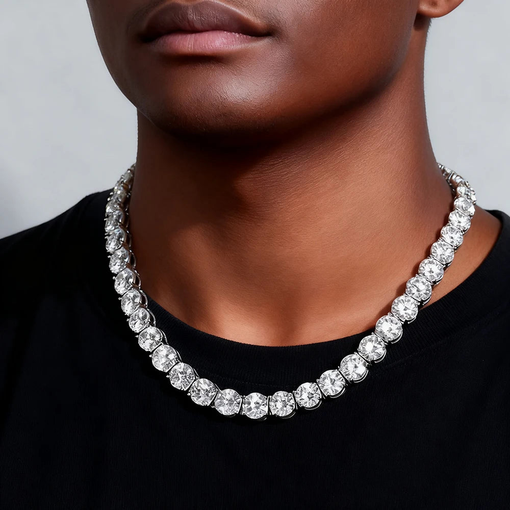TEMGF Luxury Full 10mm Moissanite Necklace for Women Men Hip Hop Party Fashion Item 925 Silver Chain Wedding Neck Shiny Jewelry