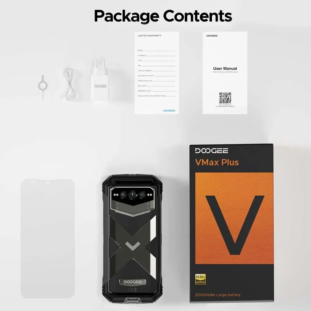 DOOGEE V Max Plus Rugged Phone 6.58" Display Dimensity 7050 Telephone Portable 36GB+512GB 22000mAh 200MP Smartphone Android 14