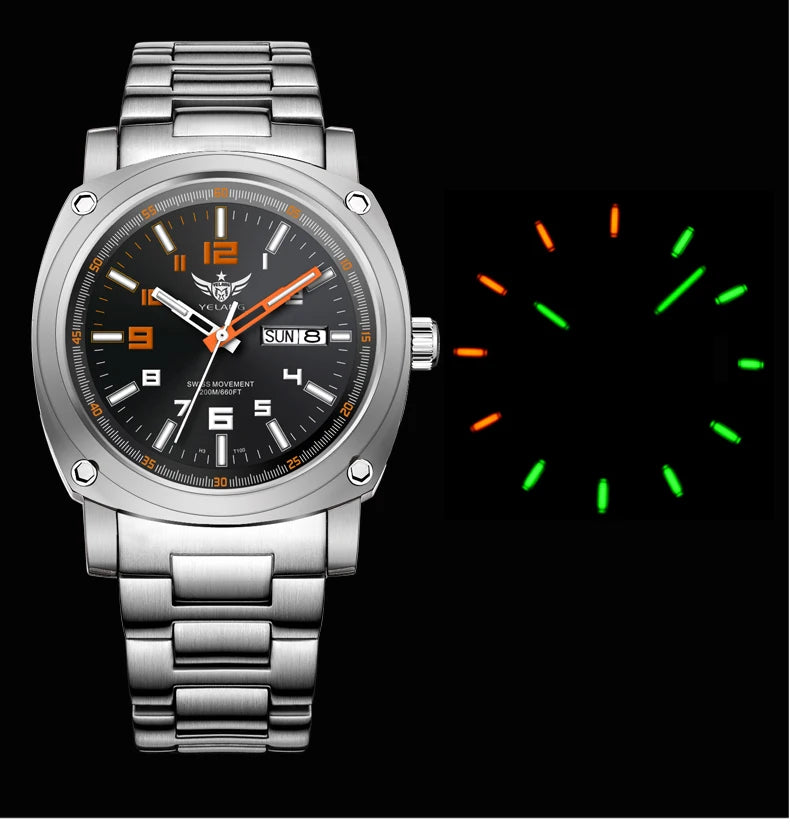 YELANG Men Automatic Watches Titanium Alloy Case H3 T100 Gas SelfLuminous 200M Waterproof Mechanical Wristwatch Sapphire V3.4