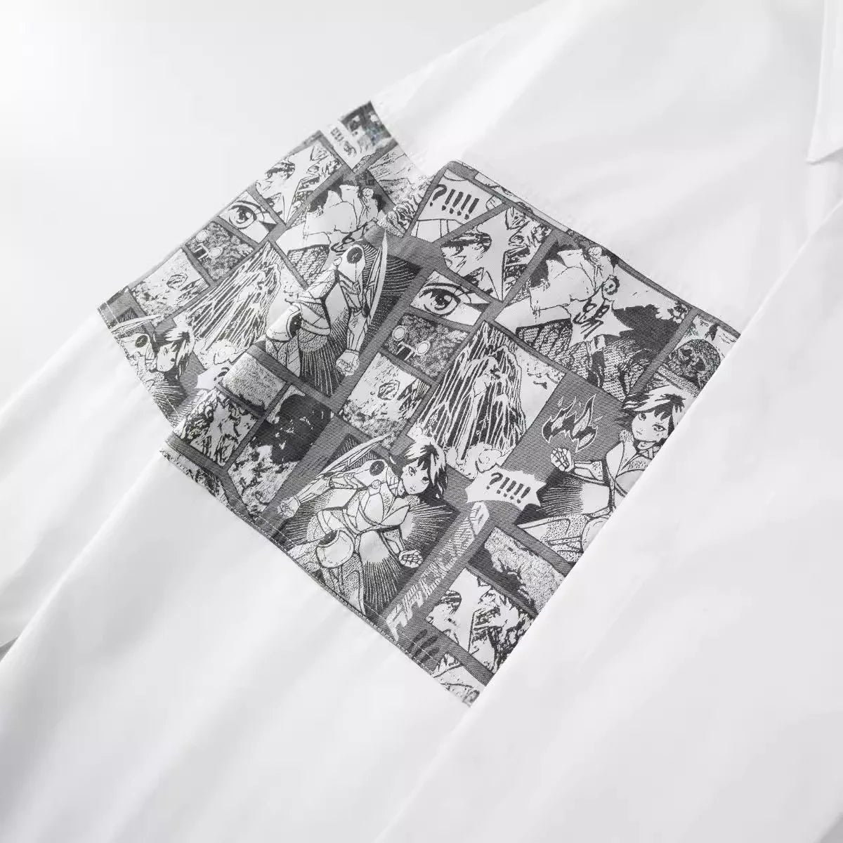 2024 Cartoon Printed Splicing Shirt for Men Long Sleeve Slim Casual Shirts Fashion Lapel Slim Fit Social Streetwear Men Clothing