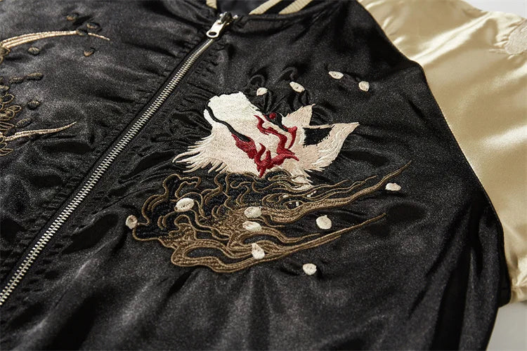 A007 Baseball Jackets For Man Nine-Tailed Fox Heavy Embroidery Autumn Quality Comfortable Fit Trendy Loose Chamarras Para Hombre