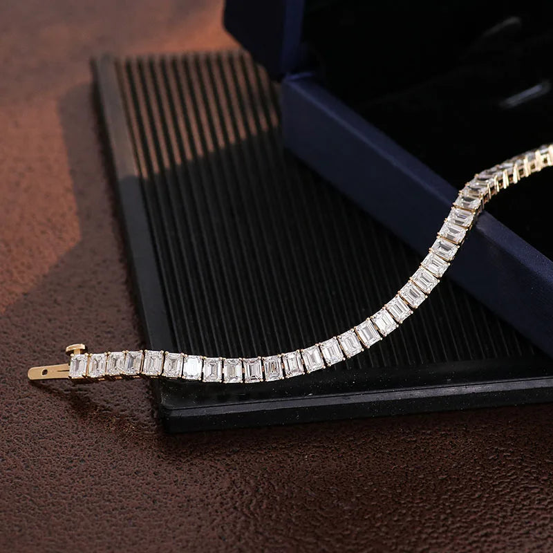 Provence Trendy vintage Tennis Bracelet Women Men 6.5In 14K Yellow Gold Emerald cut DEF/VS Lab Diamonds Luxury Bangles Custom