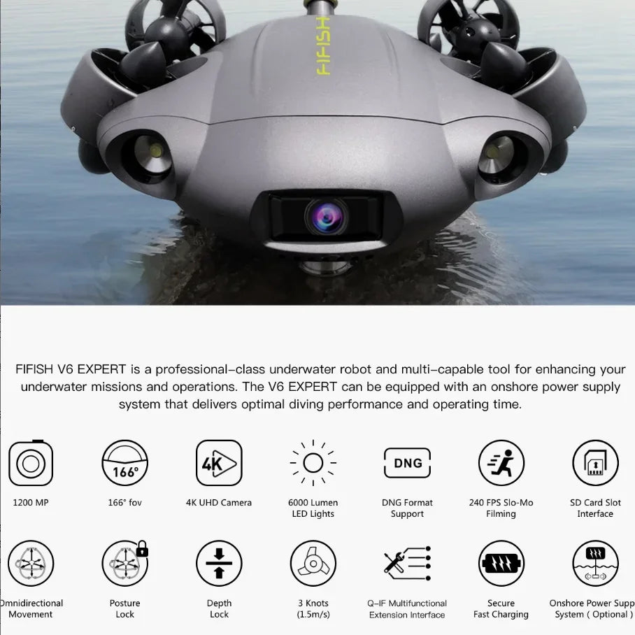 FIFISH V6E M200 Underwater Drone with Industrial Case  AI Vision Lock Portable ROV 6 Hours Underwater Robot with 4K Camera