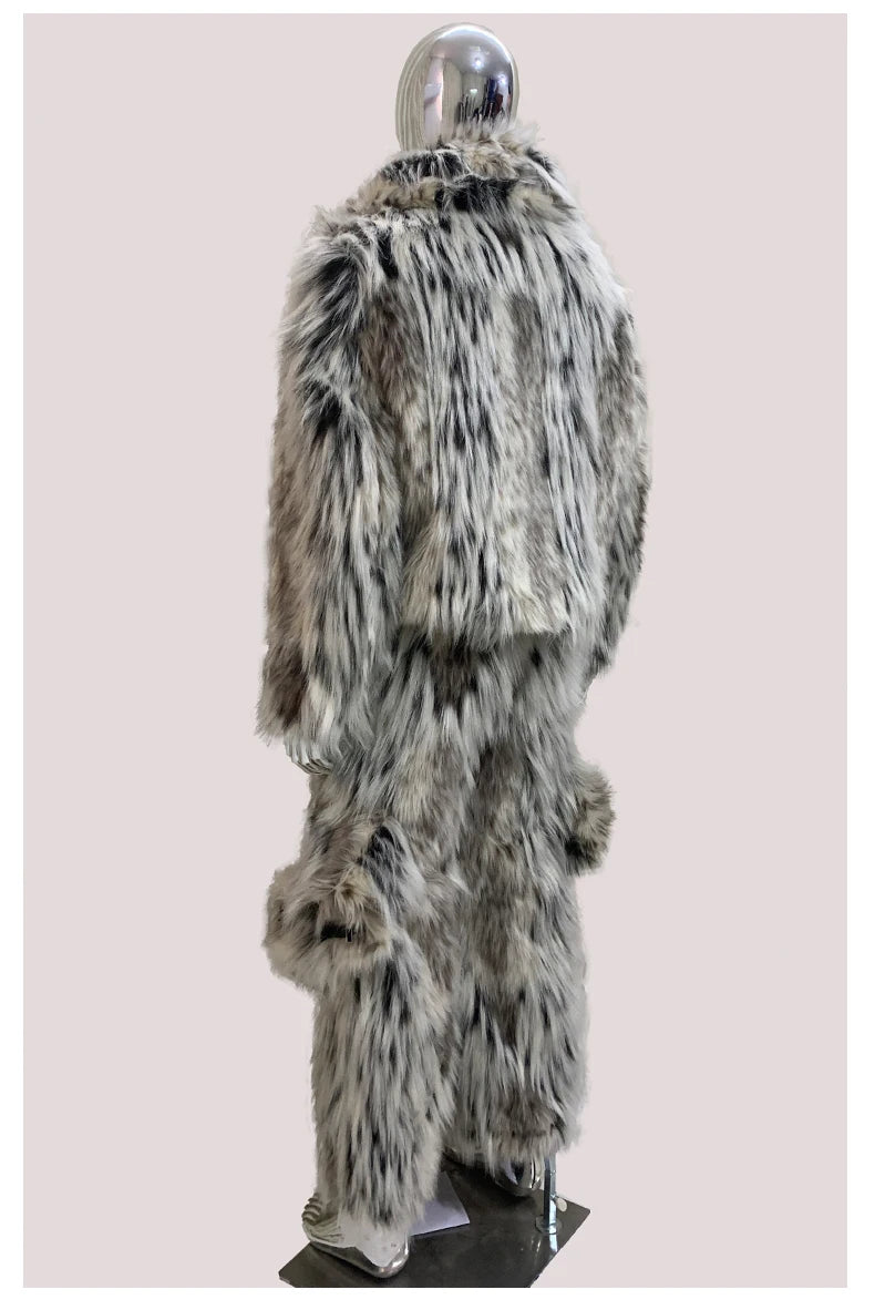 Mauroicardi Winter Long Colorful Multicolored Thick Warm Hairy Fluffy Faux Fur Wide Leg Pants Men Runway Fashion Streetwear 2025