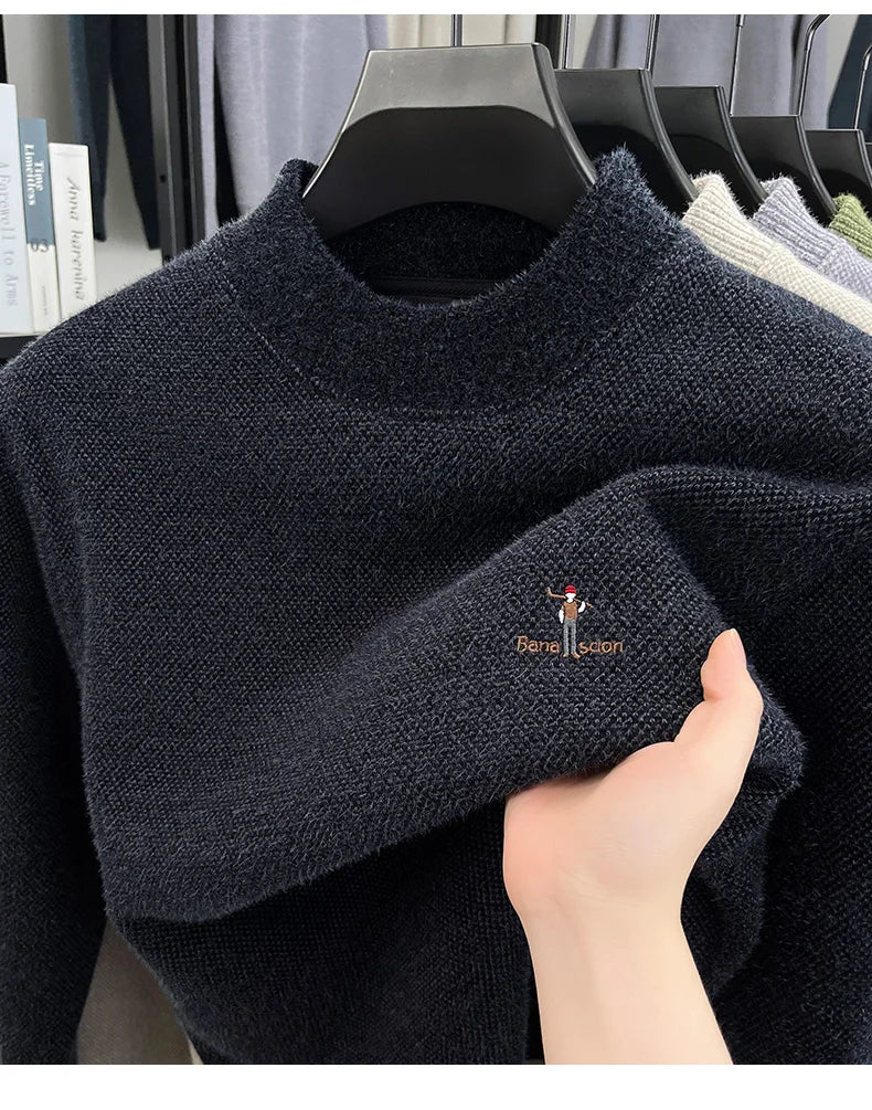 High end brand men's round neck sweater letters cartoon embroidery comfort casual knitted pullover fashion luxurious golf top