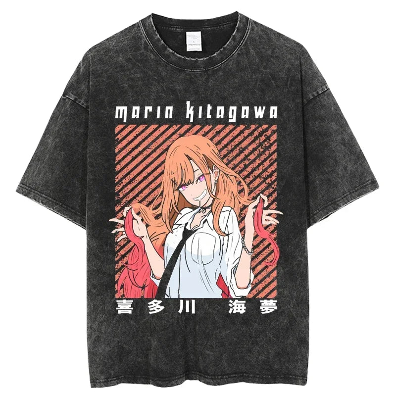 2025 My Dress Up Darling Harajuku T Shirt Men Hip Hop Vintage Washed Anime Oversized Streetwear 100% Cotton