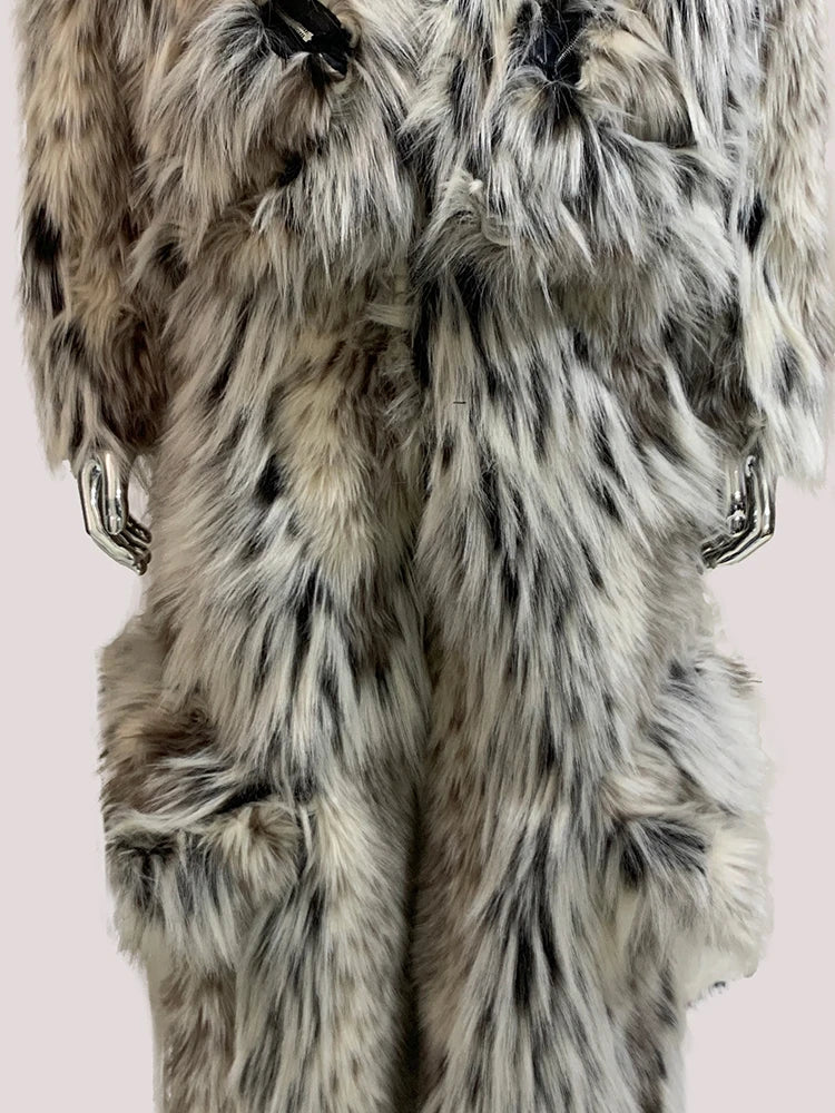 Mauroicardi Winter Long Colorful Multicolored Thick Warm Hairy Fluffy Faux Fur Wide Leg Pants Men Runway Fashion Streetwear 2025
