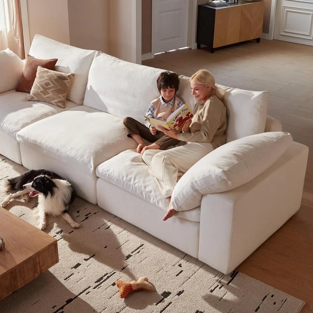 Modular Cloud Sofa, 110.2-inch Sectional Couches with Deep Seating, L-Shaped 3-Seat Living Room Sofa with Ottoman, Modern Comfor
