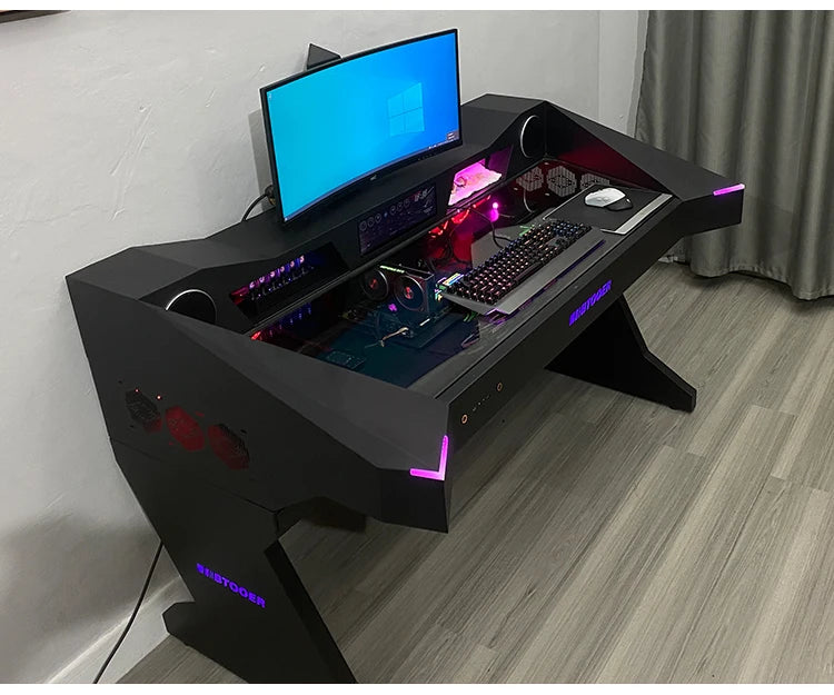 Computer chassis integrated table fully transparent water-cooled large chassis special-shaped computer table e-sports table