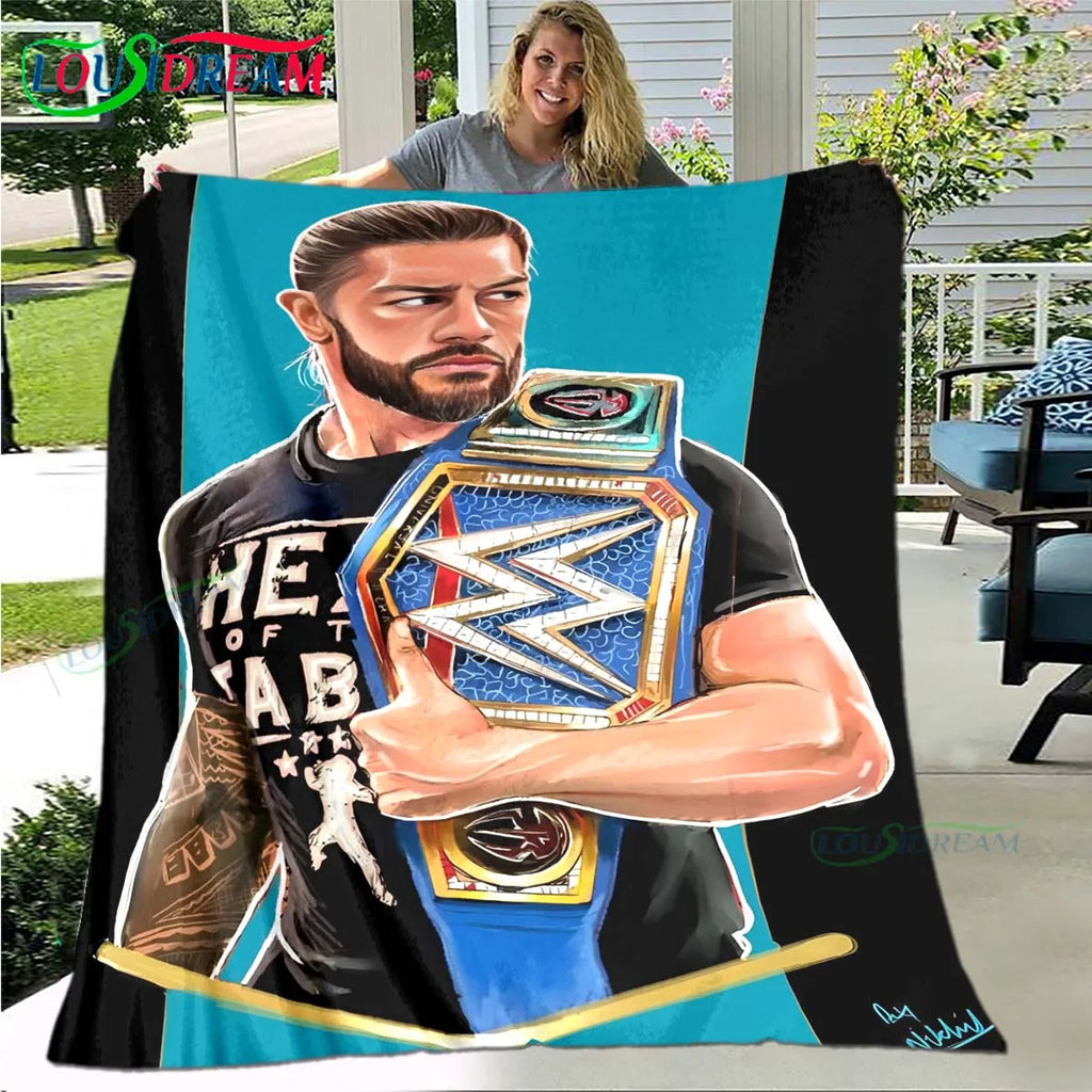 Fashion Wrestling Sport W-Wwe Print Blanket Flannel Thin Blanket Portable Home Travel Office Lunch Break Blanket Bath Towel Gift