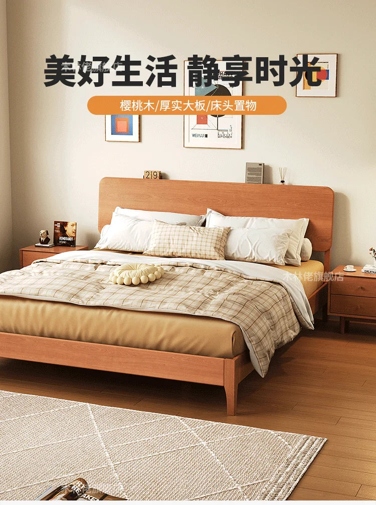 Elegant Modern Bed Frame Simple Wood European Nightstands Queen Bed Frame Twin Full Size Cama Moderno Lujo Home Furniture
