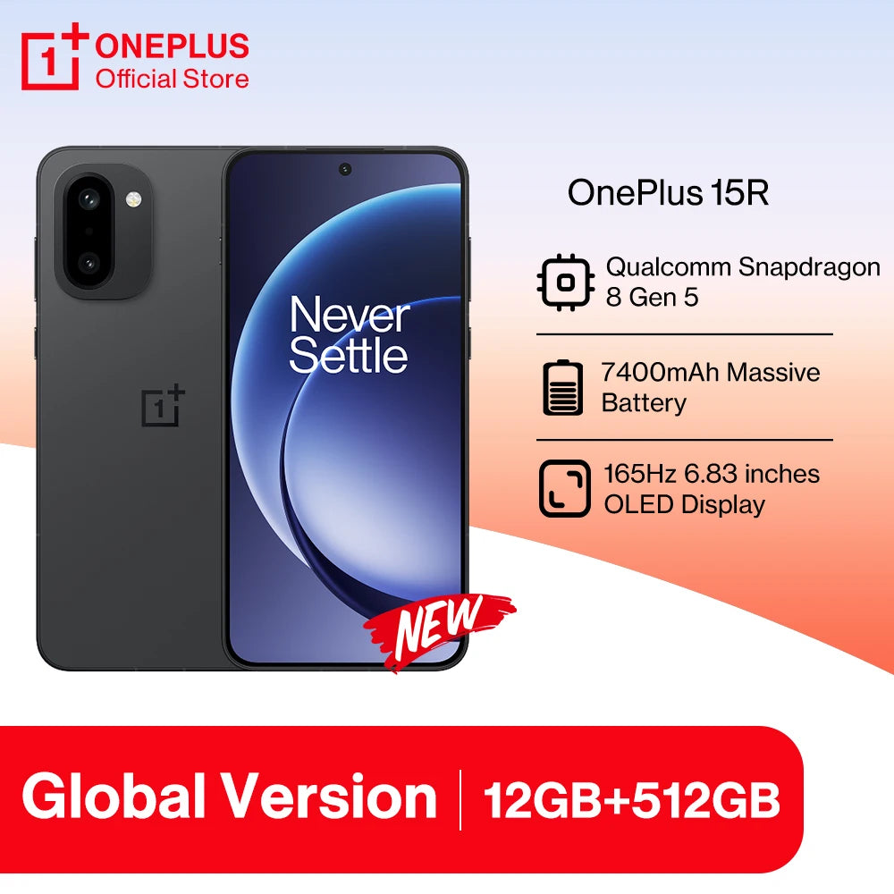 All New OnePlus 15R Global Version Smartphone Snapdragon 8 Gen 5 7400mAh Battery 80W SUPERVOOC 165Hz Display Bluetooth 6.0