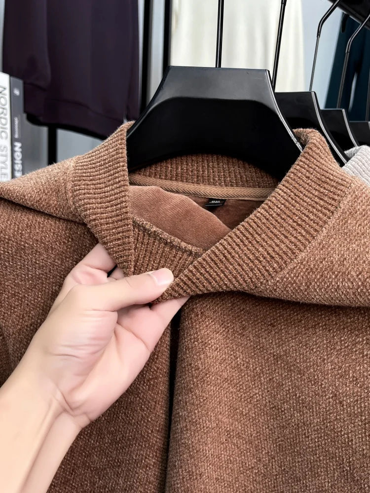 Fashion cartoon teddy bear embroidery knitted sweater high neck pullover luxury brand plush warm autumn winter casual men's wear