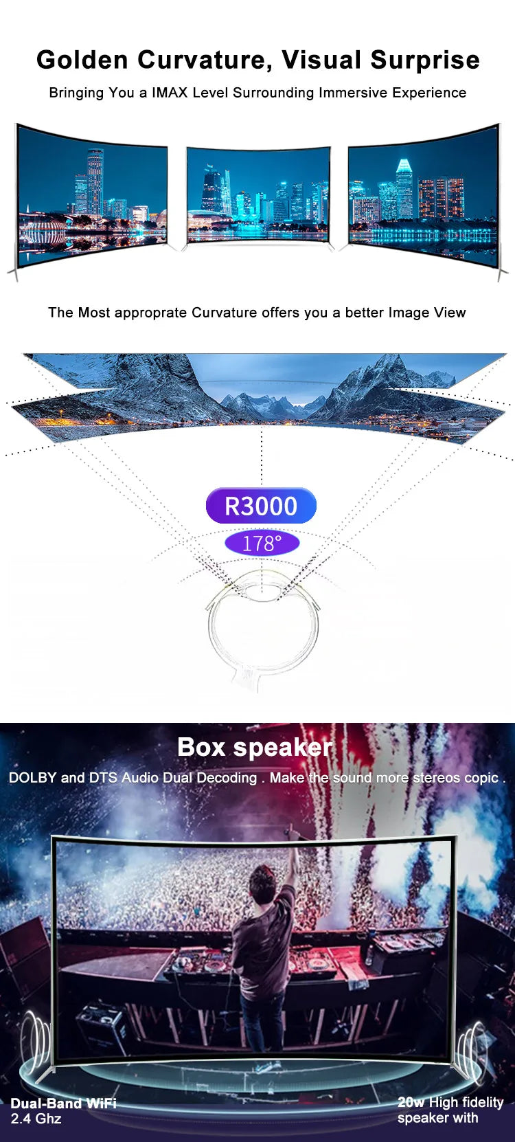 Wholesale LED 65 Inch Curved Smart TV Android 4K Ultra HD Televisions 95 Inch Cured Screen Digital TV