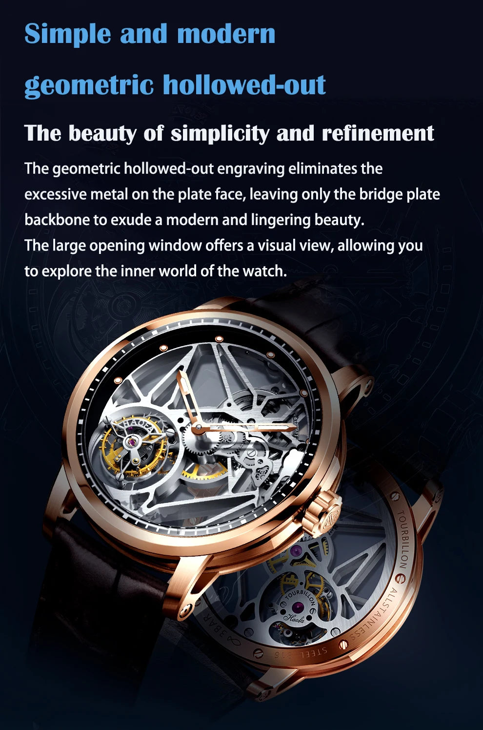 Haofa Skeleton Tourbillon Mechanical Man Watch 1925B Luxury Simple Hollow Tourbillon Movement Men Watches Business