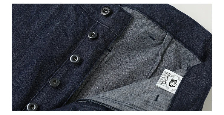 Rugged Bronson Workwear Pants Bronson USN Dungaree Clamp Denim Wide Leg Straight Cut Jeans Original Color Unisex Long Trousers