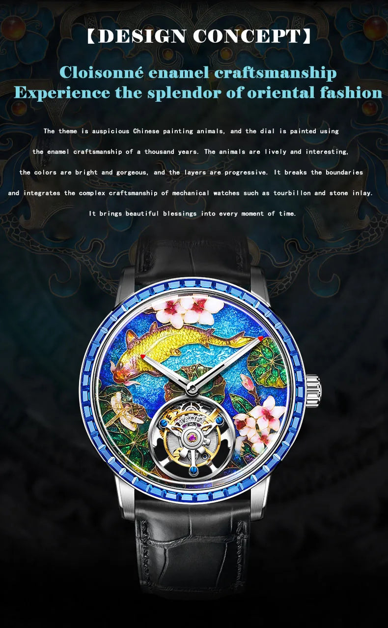 Haofa Flying Tourbillon Mechanical Man Watch 2261 Sapphire Automatic Tourbillon Men Watches Intangible Heritage Enamel Oriental