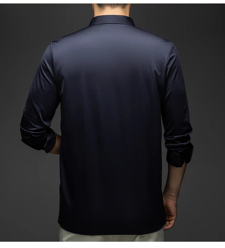BROWON 2025 Spring Autumn Casual Work Tops Man Tshirt Long Sleeve Solid Color Soft Elegant Business Mulberry Silk T Shirt Man