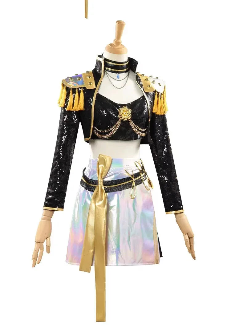 Kpop  Magic Girl Cosplay Costume Children Adults Anime Mila Performance Black Gold Costume Full Set for Halloween